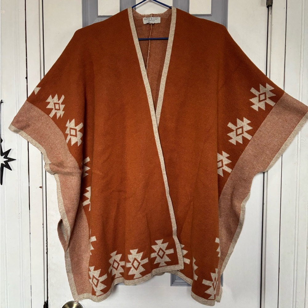 Warm & Cozy Lifestyle, Women's Brown Patterned Open Poncho